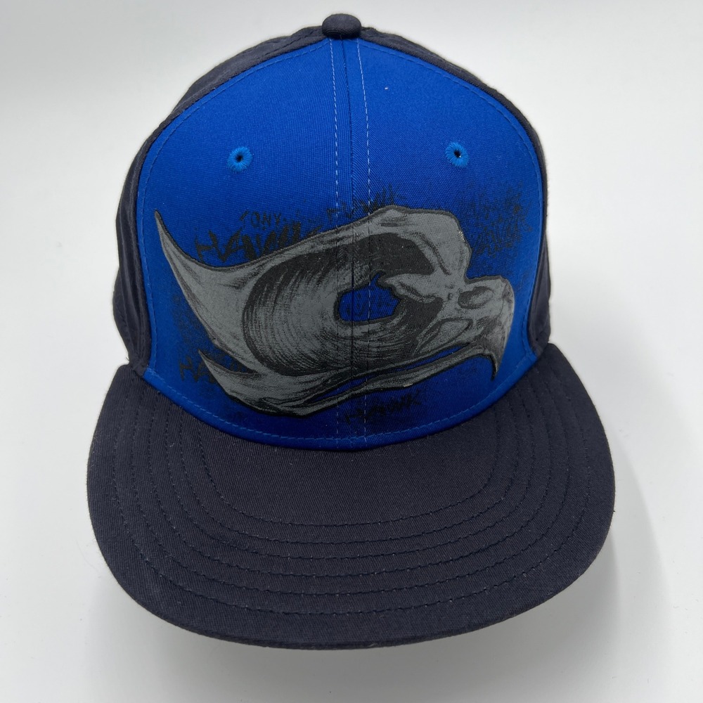 Tony Hawk A-Flex Stretch Fit Hat L/XL Blue Black Graphic Eagle Skateboard Cap - Picture 1 of 6